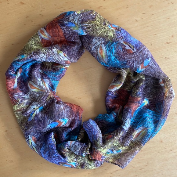 Feather Print Scarf Boho Hippie Orange Purple Bohemian Festival - Picture 2 of 5